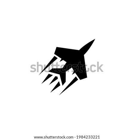 Flying Fighter Jet, Military Aircraft. Flat Vector Icon illustration. Simple black symbol on white background. Flying Fighter Jet, Military Aircraft sign design template for web and mobile UI element.