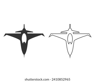 Flying Fighter Jet vector line icon set sign