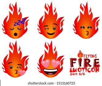 flying fire emoticons with several expressions part 6 (Sleeping Face, Winking face or Humor , Kissing face, Throwing a Kiss, Romantic face or Affection)