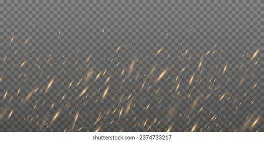 Flying fire particles isolated on transparent background. Dynamic flame dust effect. Vector illustration. EPS 10.