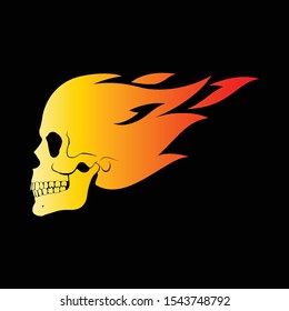 Flying Fire Skull Illustration Design Template. Suitable for Creative Industry, Multimedia, Entertainment. Drawing Isolated on Black