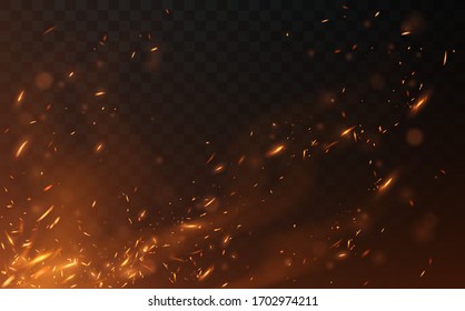 Flying fire sparks on checkered background