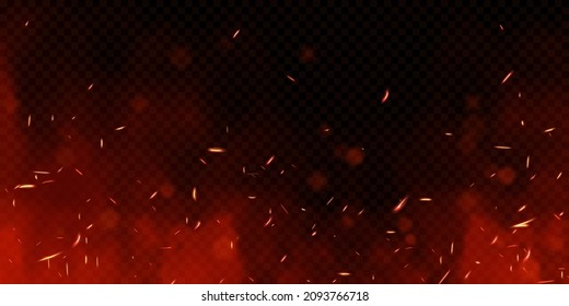 Flying fire sparks on transparent background. Vector illustration