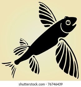 flying fish black woodcut