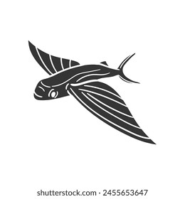 Flying Fish Icon Silhouette Illustration. Sea Animals Vector Graphic Pictogram Symbol Clip Art. Doodle Sketch Black Sign.