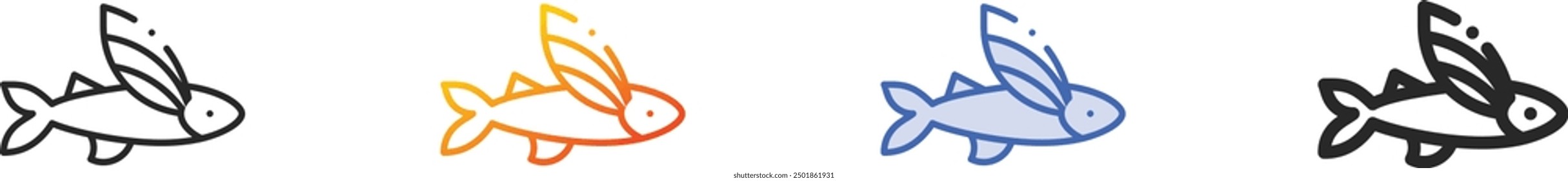 flying fish icon.Thin Linear, Gradient, Blue Stroke and bold Style Design Isolated On White Background