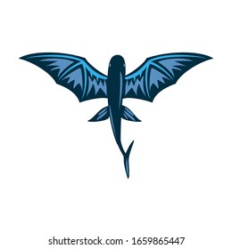 Flying fish  illustration. editable vector. Can use for fisher club logo, Shirt, poster or social media.