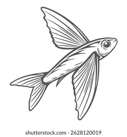 Flying Fish Illustration, Tropical Two-Wing Exocoetus