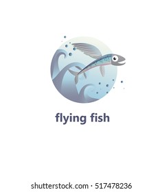 Flying fish logo concept. Circle, waves and splatters.