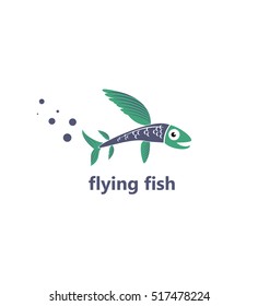 Flying fish logo concept. Splatters.