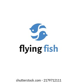 Diseño del logo del pez volador. Los peces que se parecen a las aves forman un círculo. logotipo minimalista y moderno