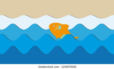Flying fish over blue waves - illustration, vector.