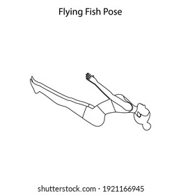 Flying Fish Pose Yoga Workout Outline On The White Background. Vector Illustration