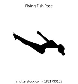 Flying Fish Pose Yoga Workout Silhouette On The White Background. Vector Illustration