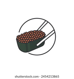 Flying fish roe sushi illustration. Sushi symbol. Japanese food icon. 