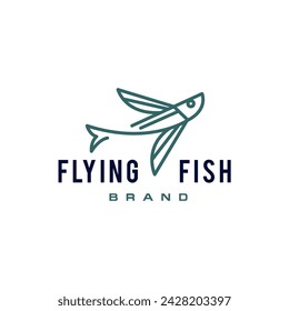 Flying fish thin linear simple icon. Side view. elegant fish stroke line. 