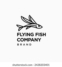 Flying fish thin linear simple icon. Side view. elegant fish stroke line. 