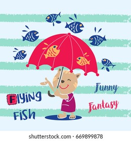 flying fish. vector cartoon illustration