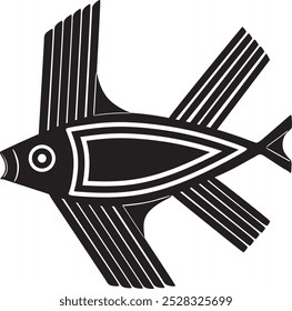 Diseño de Vector de pescado volador viejo griego arcaico, silueta hecha a mano	
