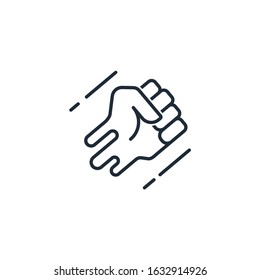 Flying fist. Vector linear icon on a white background.