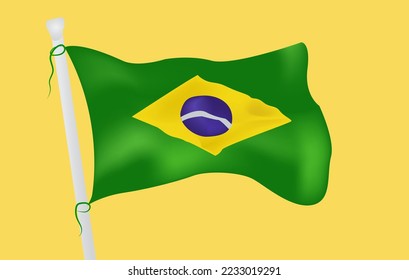 The flying flag of Brazil. World champion football team, Brasil. The national flag of Brazil country. The official brazilian flag. 