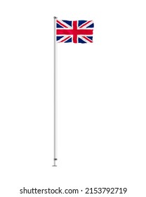 Flying flag of Great Britain vector illustration. Waving United Kingdom flag on metal pole isolated on white background