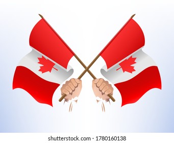Flying flags cross from Canada