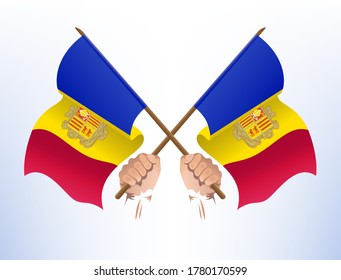 Flying flags cross from the state of Andorra