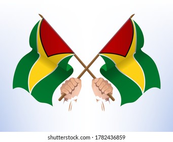 Flying flags crossed from the country of Guyana