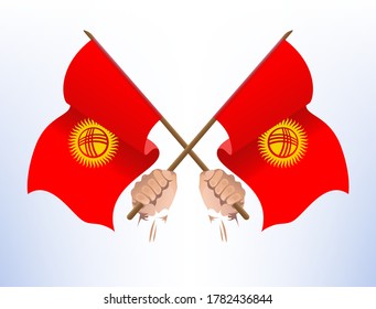 Flying flags crossed from the country of Kyrgyzstan