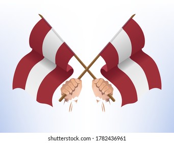 Flying flags crossed from Latvia