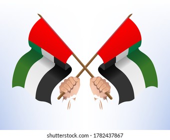 Flying flags crossed from the United Arab Emirates