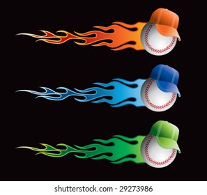 flying flaming baseballs with hats