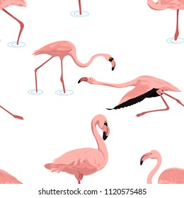flying flamingo pattern seamless vector with shadow