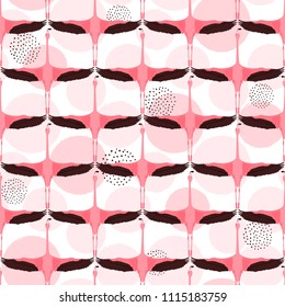Flying flamingos seamless pattern design with pink round geometric background elements