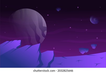 Flying Floating Rock Stone Planet Star Space Exploration Illustration