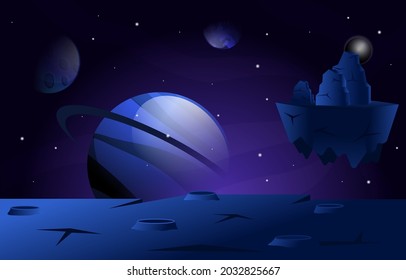 Flying Floating Rock Stone Planet Star Space Exploration Illustration