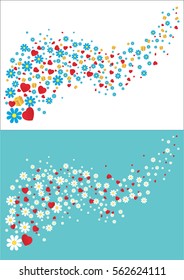 Flying flowers, hearts and gifts. Vector illustration