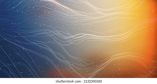 Flying, Flowing Energy Lines Pattern in Glowing Sunlit Space and Starry Sky Around - Modern Style Futuristic Technology or Astrology Concept Background, Generative Art, Creative Template,Vector Design