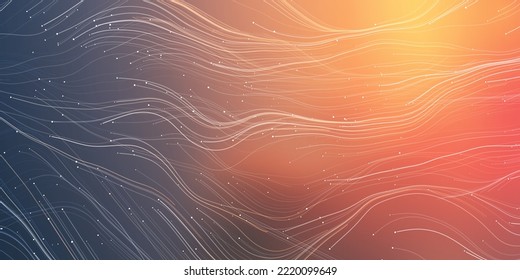 Flying, Flowing Energy Lines Pattern in Glowing Sunlit Space and Starry Sky Around - Modern Style Futuristic Technology or Astronomy Concept Background, Generative Art, Creative Template,Vector Design