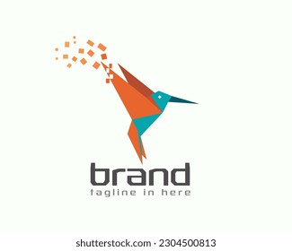 papel plegable volante hummingbird datos píxel logotipo icono símbolo diseño ilustración inspiración
