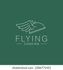 flying food logo line art wing illustration cooking time concept restaurant canteen chef cooking branding fast food