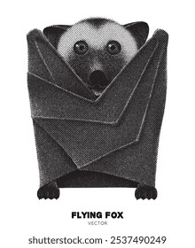 Flying fox. Australian animal. Graphic ink pointillism technique