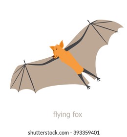 Flying fox. Cartoon character. Zoo illustration. Wild animal. Cute bat. 