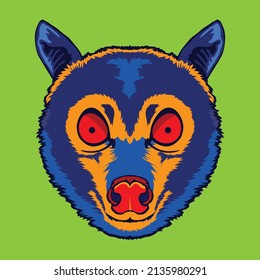 Flying fox face vector iilustration in retro vintage poster style, perfect for tshirt design and wall decor