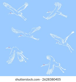 Flying free Flamingo vector drawing style