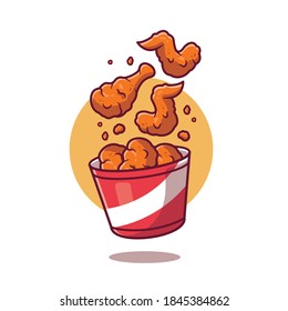 flying fried chicken with bucket cartoon