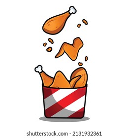flying fried chicken with bucket cartoon