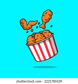 Flying Fried Chicken With Bucket Cartoon Vector Icons Illustration. Flat Cartoon Concept. Suitable for any creative project.