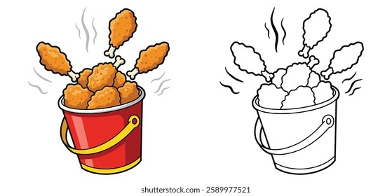 A Flying Fried Chicken With Bucket vector illustration with a white background 